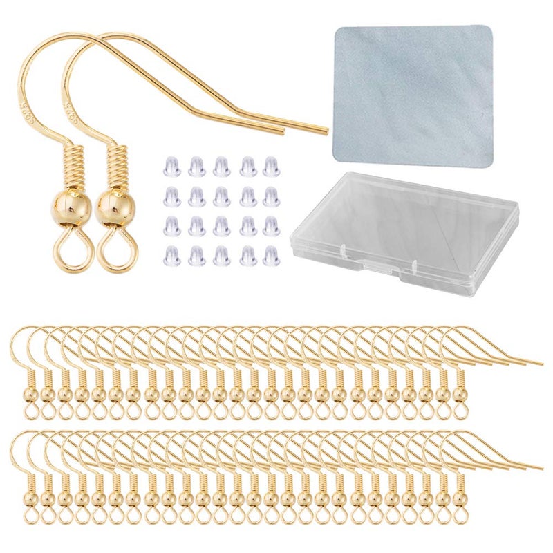 DIYEAR Earring Hooks for Jewelry Making - 120 PCS/60 Pairs Hypoallergenic 14K Gold Ear Wires Fish Hooks for Jewelry Making  Jewelry Findings Parts with 120 PCS Rubber Earring Backs Stopper for DIY Earrings - Image 1